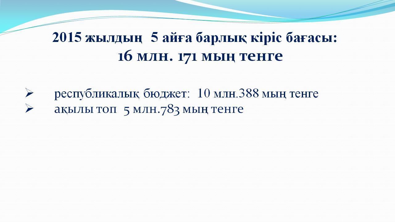     Шаруашылық-қаржы жоспары           бойынша 5 айға 2015ж . Есеп беру